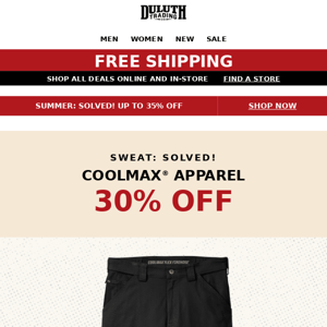 Sweat: SOLVED! 30% OFF COOLMAX!