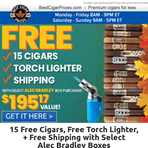 🚀 15 Free Cigars, Free Torch Lighter, + Free Shipping with Select Alec Bradley Boxes 🚀