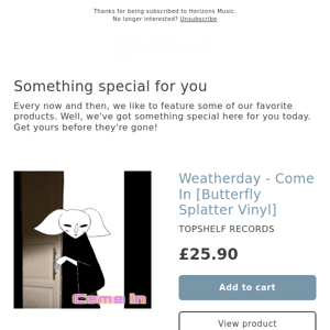 OUT NEXT WEEK! Weatherday - Come In [Butterfly Splatter Vinyl]