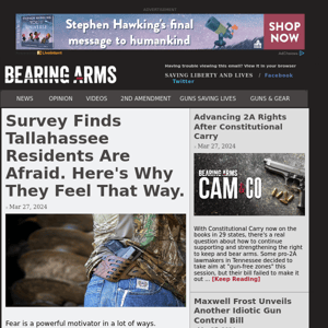 Bearing Arms - Mar 27 - Survey Finds Tallahassee Residents Are Afraid. Here's Why They Feel That Way.