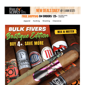 Boutique Cigar 💲avings >>> Buy 4+ fivers & price drops to $19.99!
