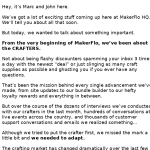 A message from the MakerFlo owners