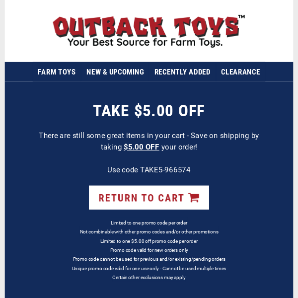 Take 5 00 Off Outback Toys