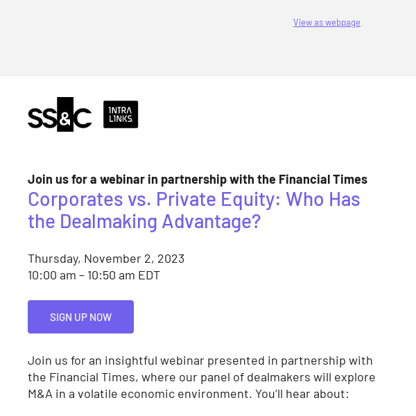 FT M&A Webinar: Corporates vs. Private Equity