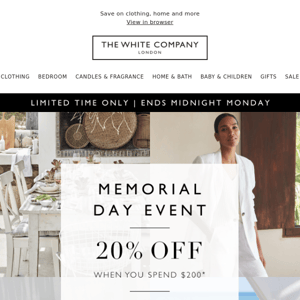 Up to 20% off this Memorial Day