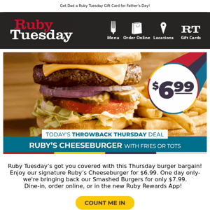 Thursday's Deal Drop: Burgers starting at $6.99