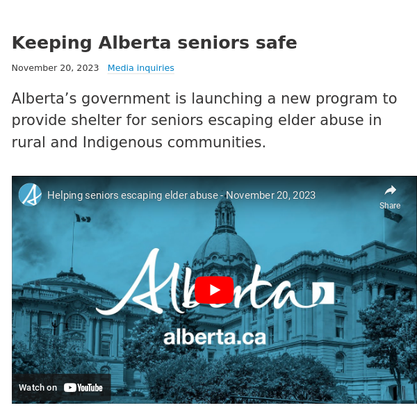 News Release: Keeping Alberta seniors safe