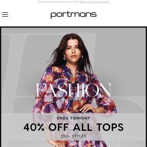 Don't Miss This! 40% Off All Tops Ends Tonight