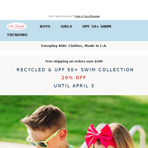 Enjoy 20% Off Recycled & UPF 50+ Swim Collection 🏊