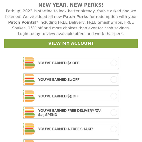 Free Smashwraps, Delivery, Shakes & More. New Patch Perks!