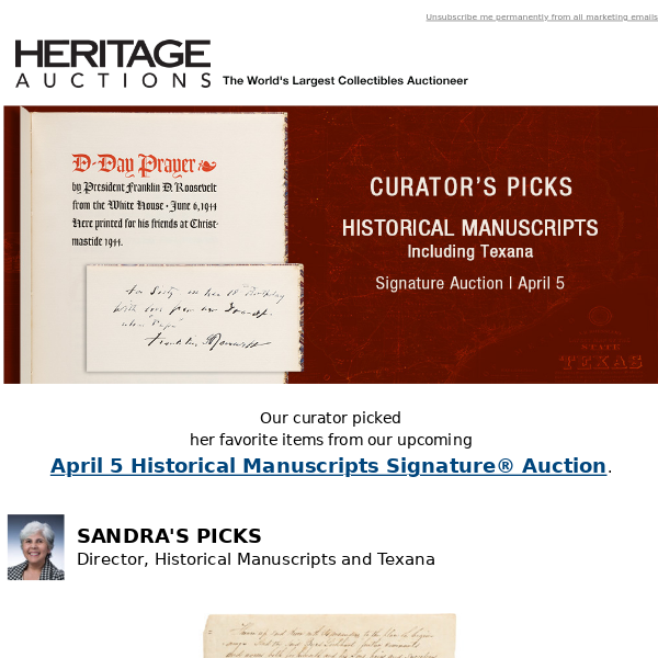 Curator's Picks from The Historical Manuscripts Auction