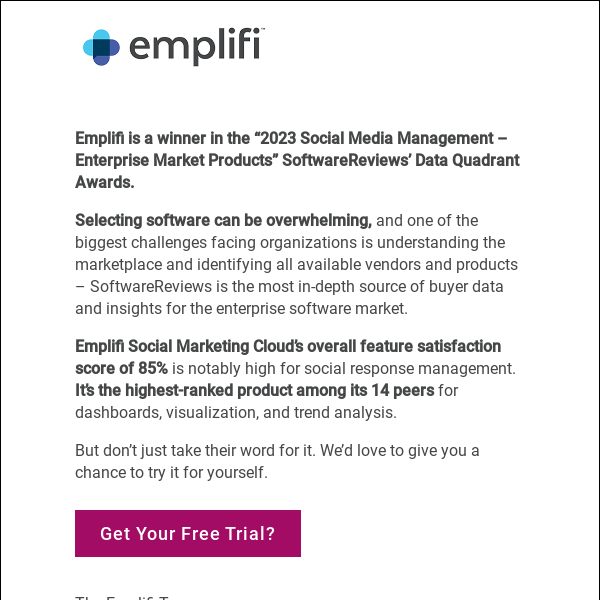 Emplifi Wins SoftwareReviews Emotional Footprint Award