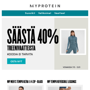 SÄÄSTÄ 40% TREENIVAATTEISTA 😍