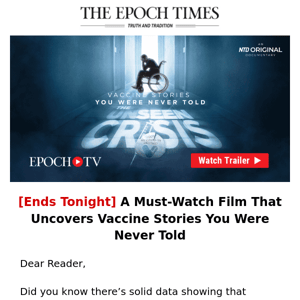 [Ends Tonight] Must-Watch: Vaccine Stories You Were Never Told