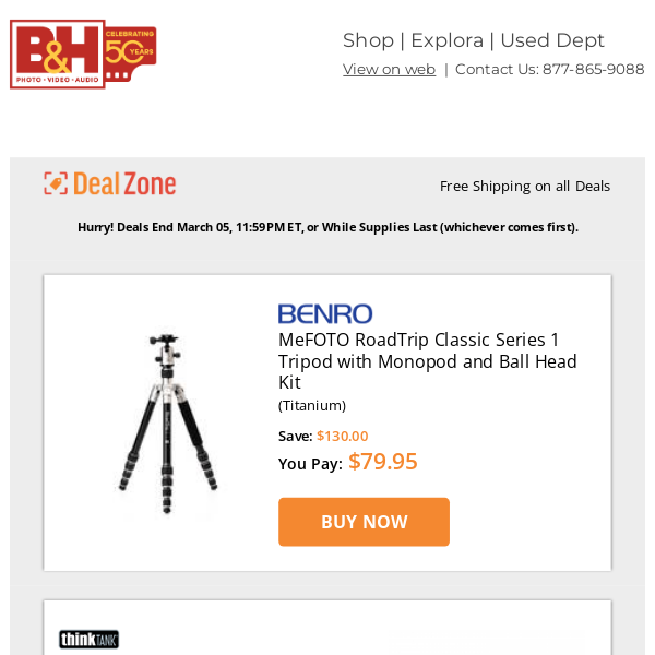 Today's Deals: Benro MeFOTO RoadTrip Classic Series 1 Tripod w/ Monopod & Ball Head Kit, Think Tank Mirrorless Mover 30i Camera Bags, Mitakon Zhongyi Speedmaster 65mm f/1.4 Lens for Fujifilm G, Tiffen Variable Neutral Density Filters & More