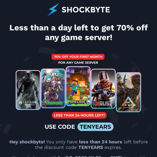 Last day to get 70% off ANY game server! 😲