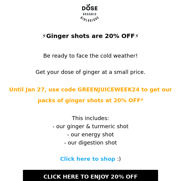 20% OFF all Shots & Everything Else ⚡️