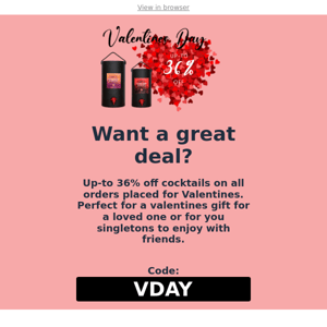 💕 36% off Valentines Cocktails 💕