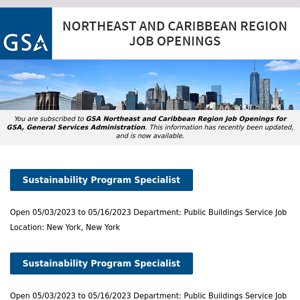 New/Current Job Opportunities in the GSA Northeast & Caribbean Region