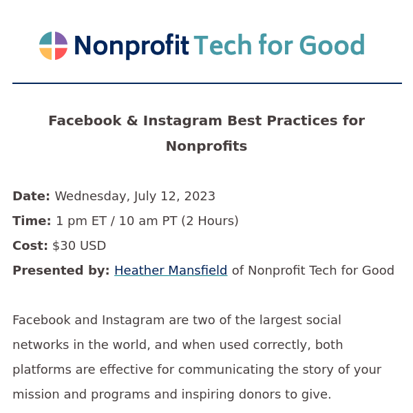 [Webinar Tomorrow!] Facebook & Instagram Best Practices for Nonprofits