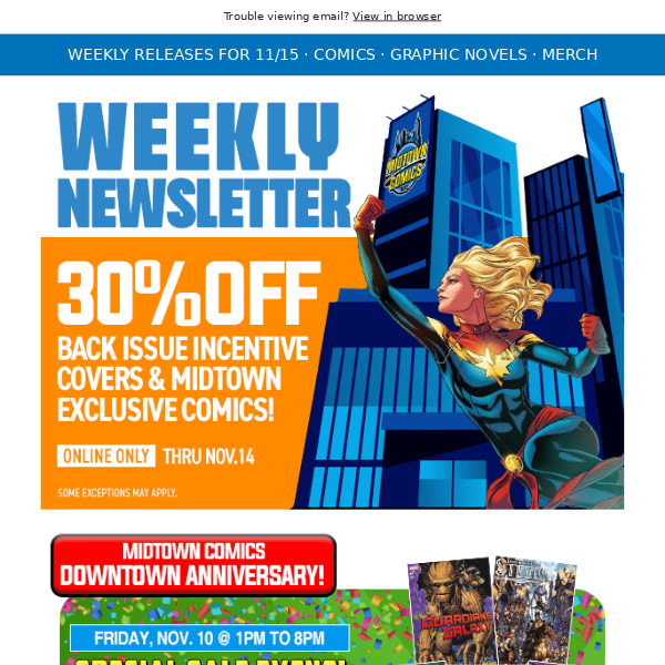 30% Off All Back Issue Incentive & Midtown Exclusive covers, Superior Spider-Man #1, New Deadpool #1, Alien #1, Outsiders #1, Speed Force #1, & more!