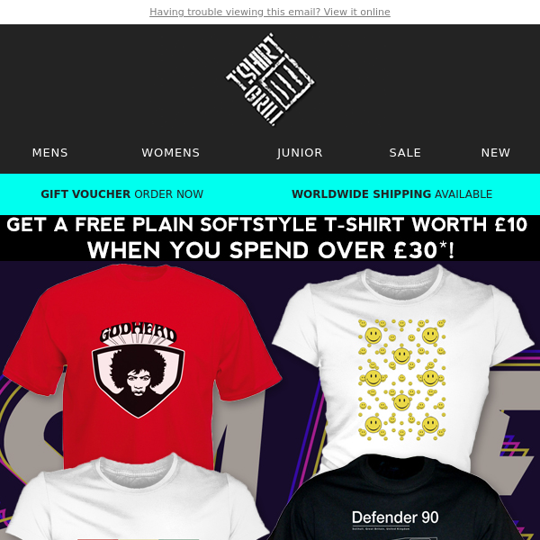 All These Great Designs Under £10; Free T-Shirt Offer!