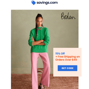 👍 Boden: 15% Off Full-Priced Items Plus Free Shipping on Orders Over $49