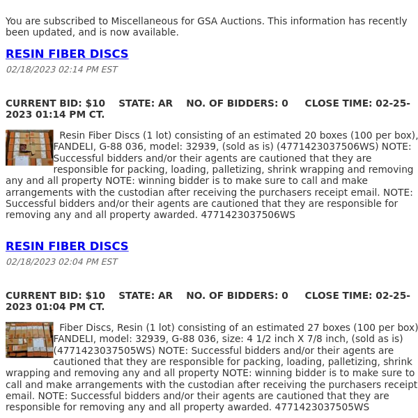 GSA Auctions Miscellaneous Update