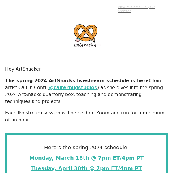 You’re Invited: ArtSnacks Spring Livestreams!