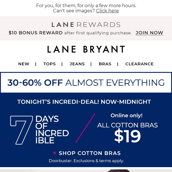 Now ‘til midnight: $19 cotton bras + $29 PJ sets.