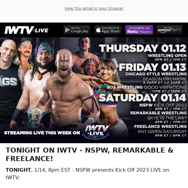 TONIGHT LIVE ON IWTV - NSPW, Remarkable & Freelance!