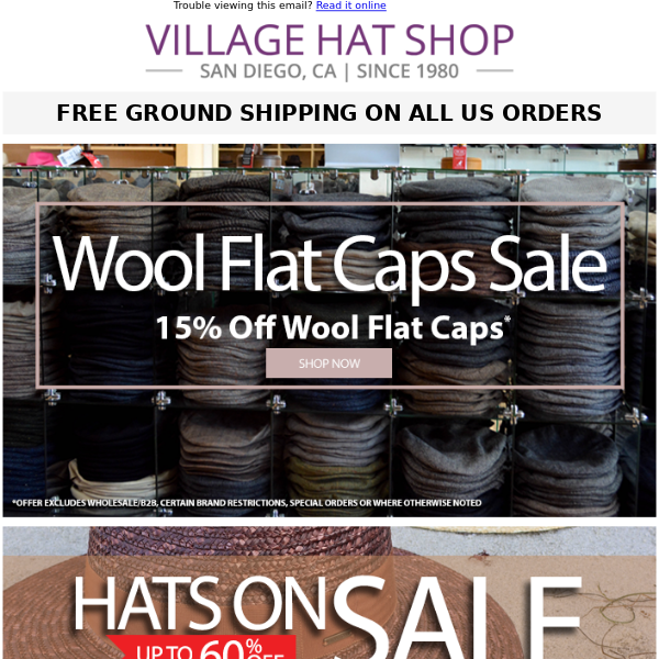 EXTENDED -- 15% Off Wool Flat Caps | FREE USA Ground Shipping on ALL US Orders