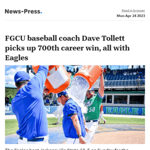 News alert: FGCU baseball coach Dave Tollett picks up 700th career win, all with Eagles
