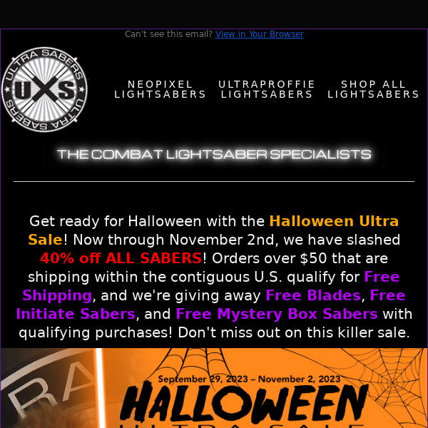 40% Off ALL Sabers & Free Shipping During The Halloween Ultra Sale
