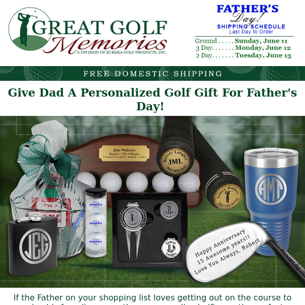 Get Personal this Father's Day With a Custom Golf Gift!!