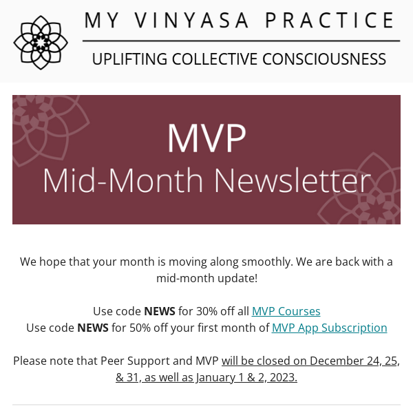 My Vinyasa Practice | December Mid-Month Newsletter