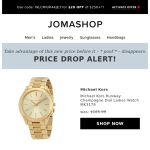 💲 Price drop! The Michael Kors Runway Champagne Dial Ladies Watch MK3179 is now on sale… 💲