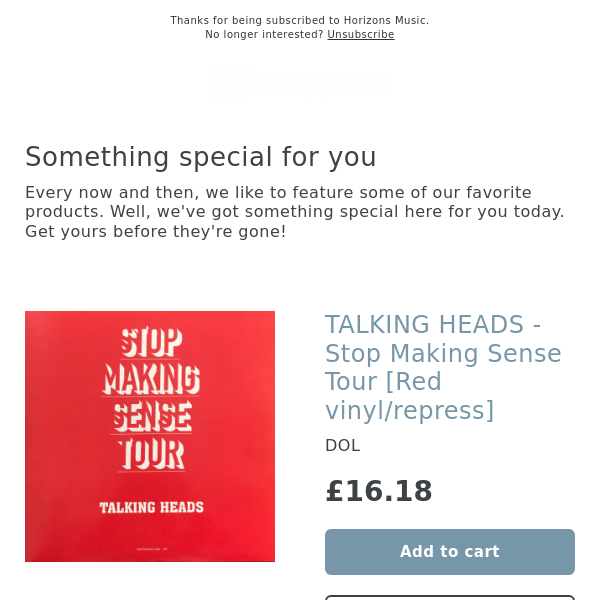 BACK IN! TALKING HEADS - Stop Making Sense Tour [Red vinyl/repress]