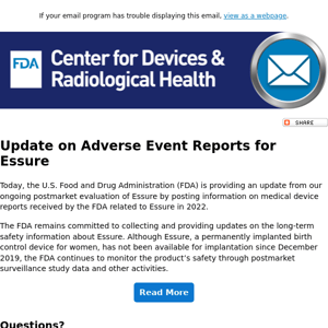 Essure: Update on adverse event reports