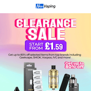 Shop Our Vape Clearance Range from £1.59! £9.99 JustFog Q16 PRO Kit, £19.99 Aegis Mini Mod, 3 Freemax Friobar 500 for £10, 10 Elux Bar for £35