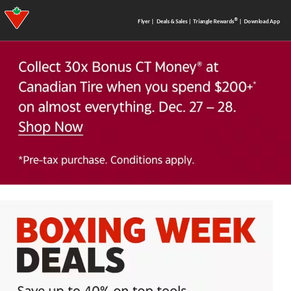 📢2 Days Only—Get 30x Bonus CT Money®+ Boxing Week Deals