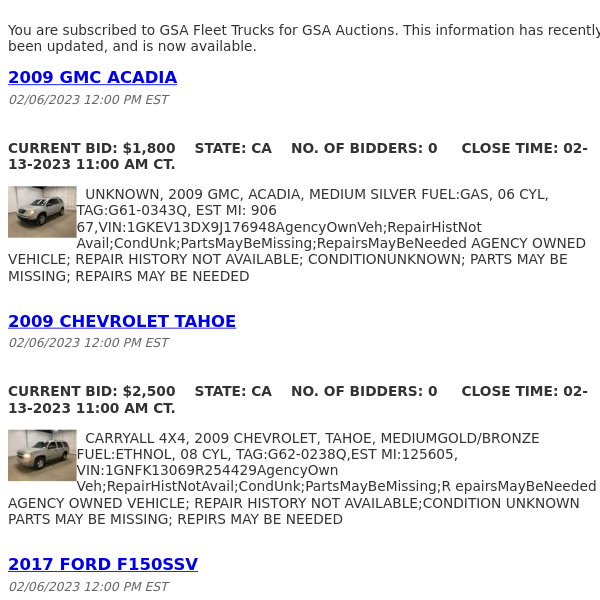 GSA Auctions GSA Fleet Trucks Update