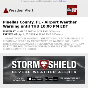 Pinellas County, FL - Airport Weather Warning until THU 10:00 PM EDT