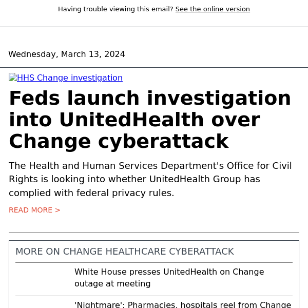 Change outage: UnitedHealth under federal investigation
