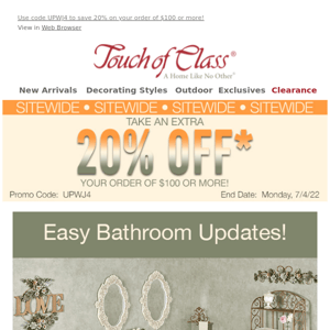 SITEWIDE 20% off your order + Easy Bathroom Updates