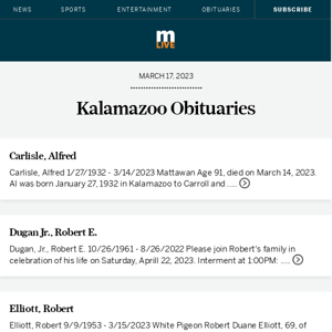 Today's Kalamazoo obituaries for March 17, 2023