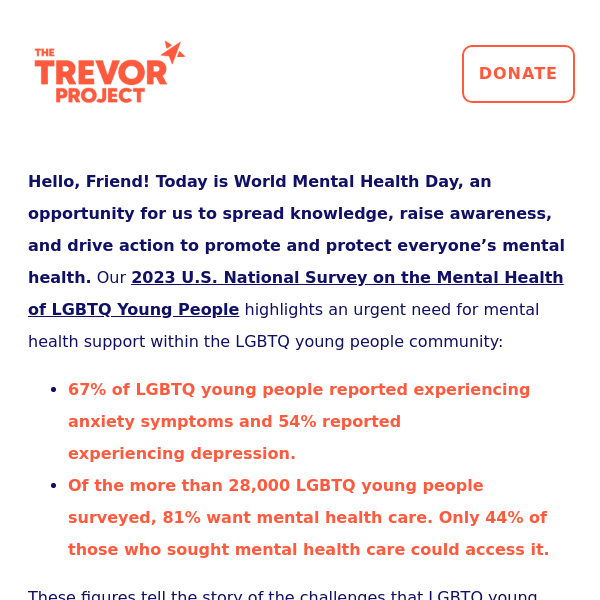 Support LGBTQ young people on World Mental Health Day.