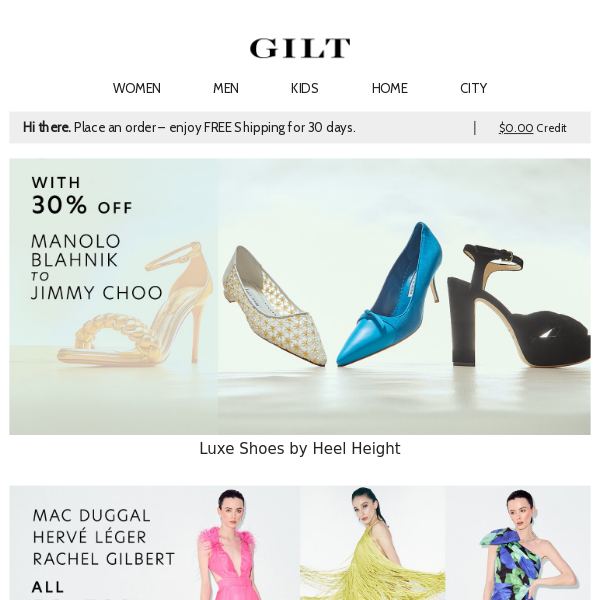 30% Off Manolo Blahnik, Jimmy Choo & More Luxe Shoes by Height | Just-In Mac Duggal, Hervé Léger & Rachel Gilbert All 50 – 70% Off