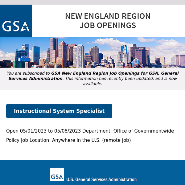 New/Current Job Opportunities in the GSA New England Region