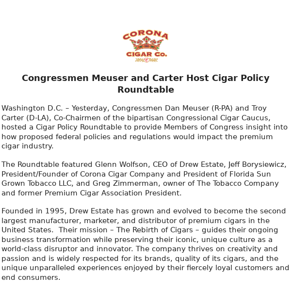 📰 Corona Cigar News: Congressmen Meuser and Carter Host Cigar Policy Roundtable